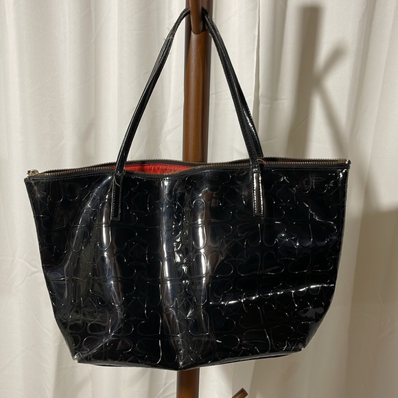 KATE SPADE BLACK PATENT LEATHER HEART TOTE BAG! - Picture 6 of 10